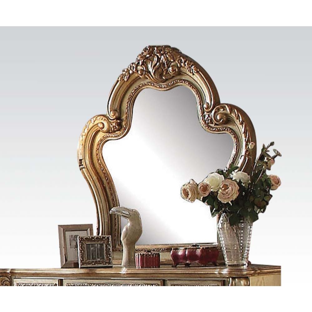Dresden Mirror in Gold Patina & Bone