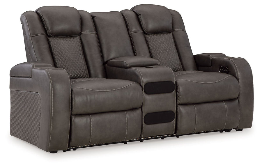 Fyne-Dyme - Power Reclining Loveseat with Console/Adj Hdrst - Shadow