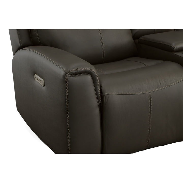 Jarvis Leather Power Reclining Loveseat with Console &amp; Power Headrests in Mica