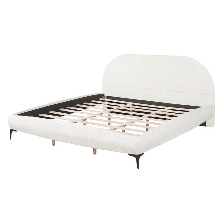 Curved Boucle Cal King Platform Bed – Cream White