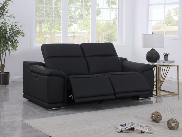 DivanItalia 9762 2-Piece Modular Power Reclining Console with 2 Power Recliners in Top Grain Italian Leather - Black