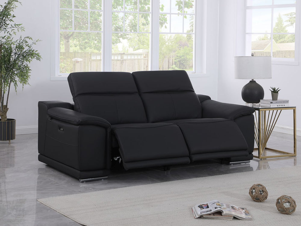 DivanItalia 9762 2-Piece Modular Power Reclining Console with 2 Power Recliners in Top Grain Italian Leather - Black