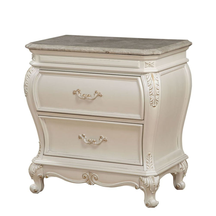 Chantelle Nightstand with Marble Top in Pearl White