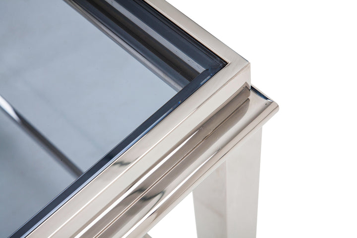 Agar Modern Glass &amp; Stainless Steel Console Table