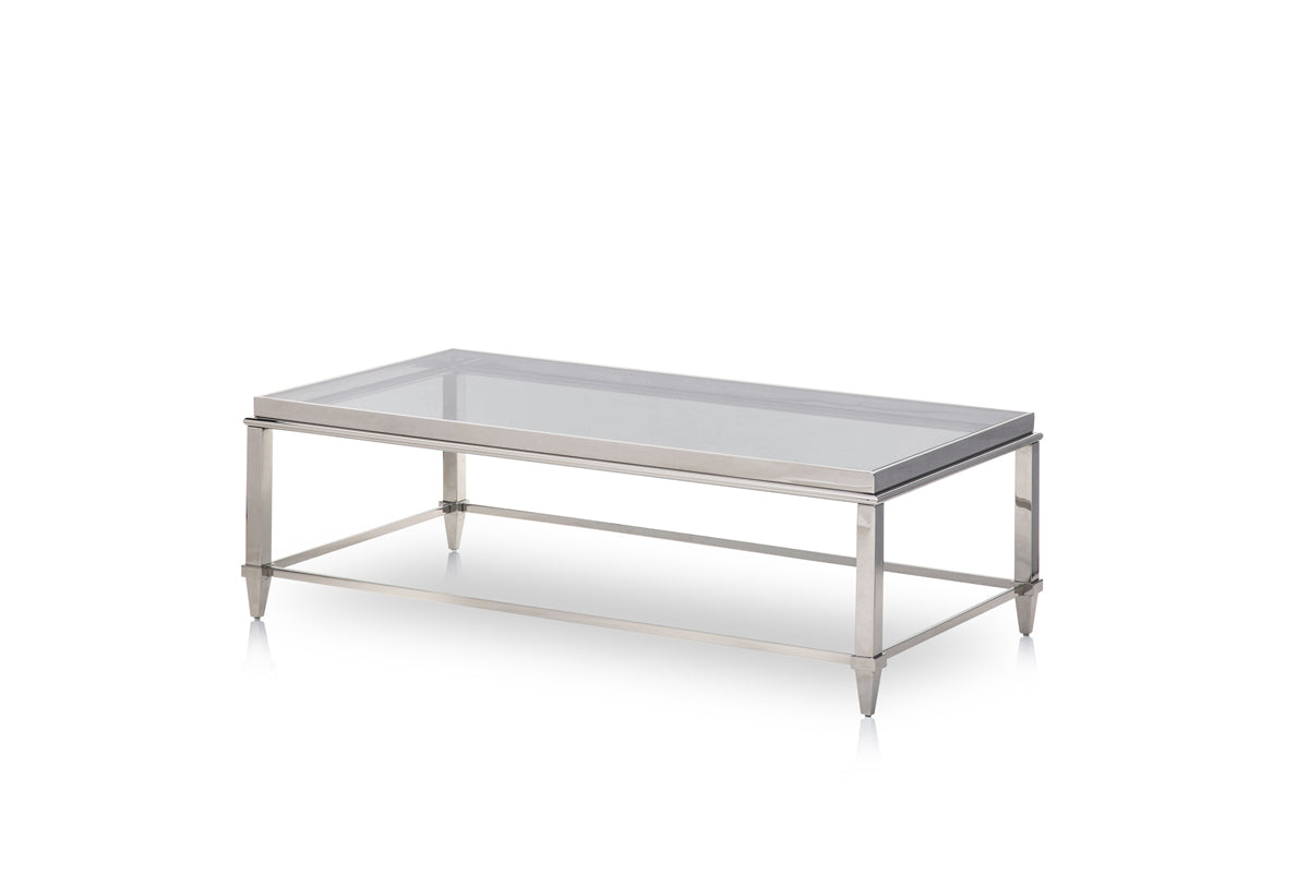 Agar Modern Glass  and  Stainless Steel Coffee Table