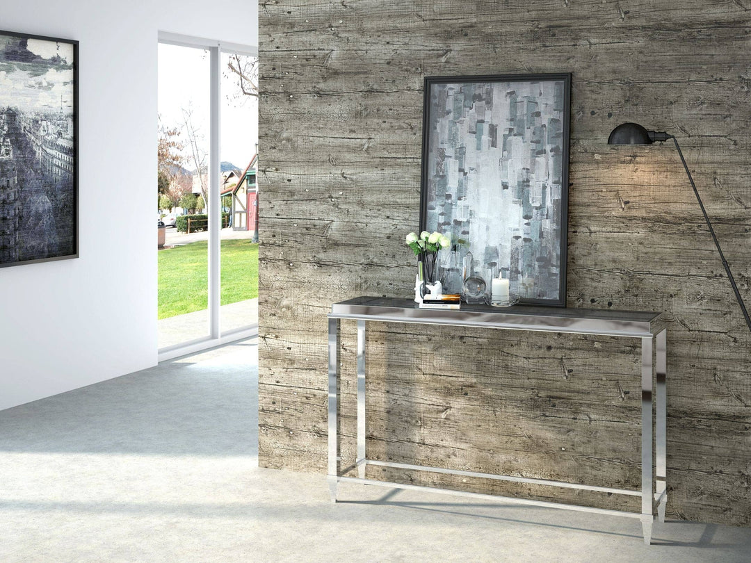 Agar Modern Glass  and  Stainless Steel Console Table