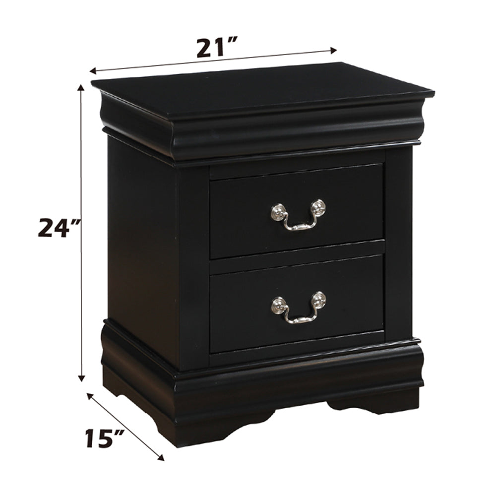 Louis Philippe Nightstand in Black Finish - dimensions