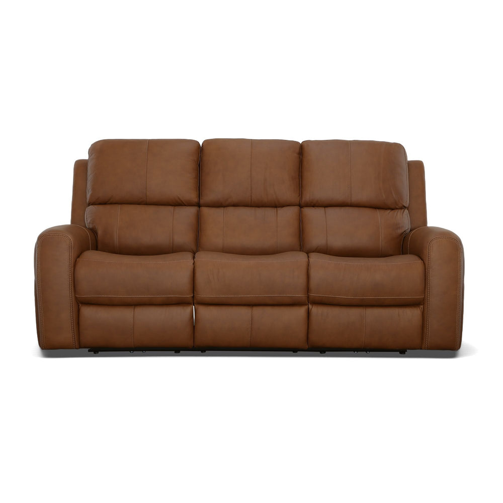 Linden Leather Power Reclining Sofa with Power Headrests & Lumbar in Caramel
