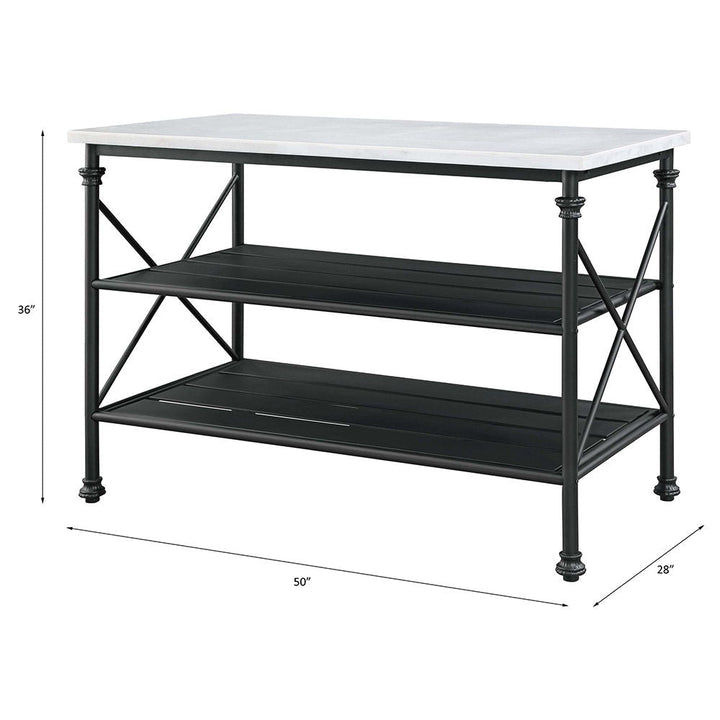 Brahm - Kitchen Island - White Marble Top & Gray