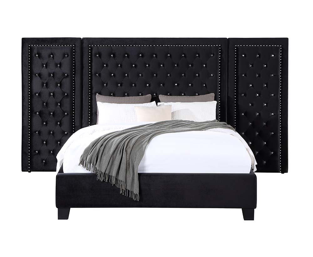 Damazy - Queen Bed - Black Velvet