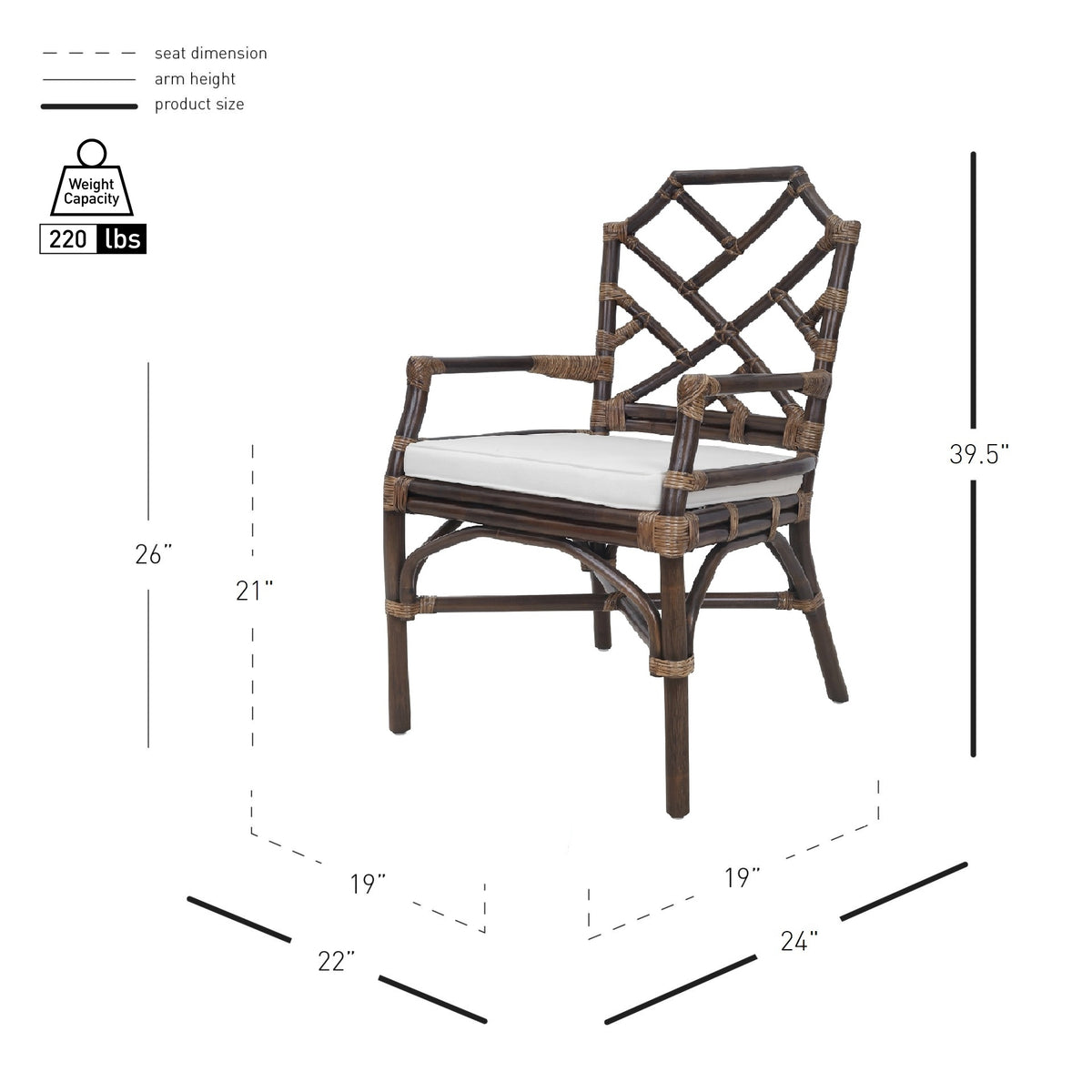 Kara Rattan Dining Arm Chair - Paloma Brown - view 2