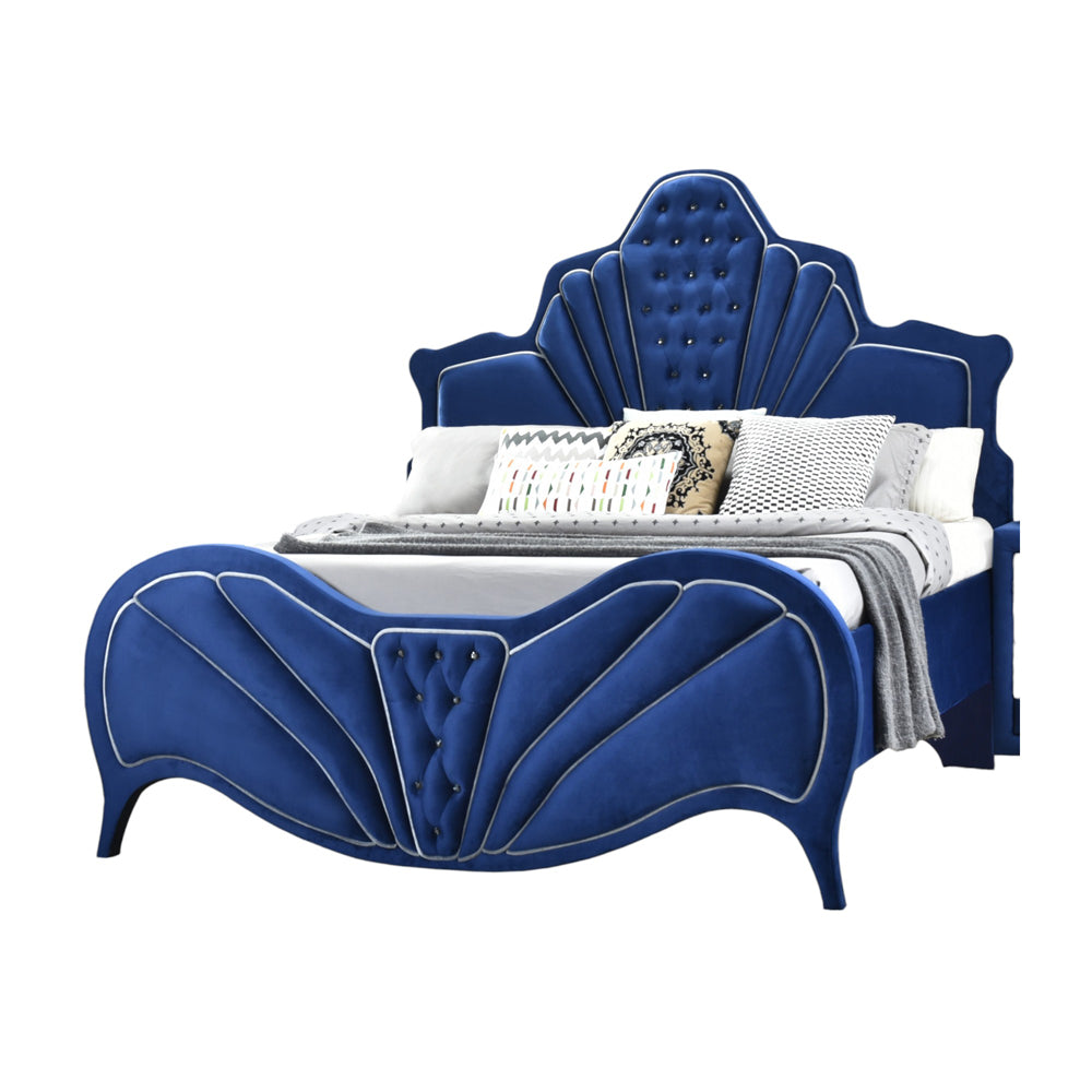 Dante Queen Bed in Blue Velvet