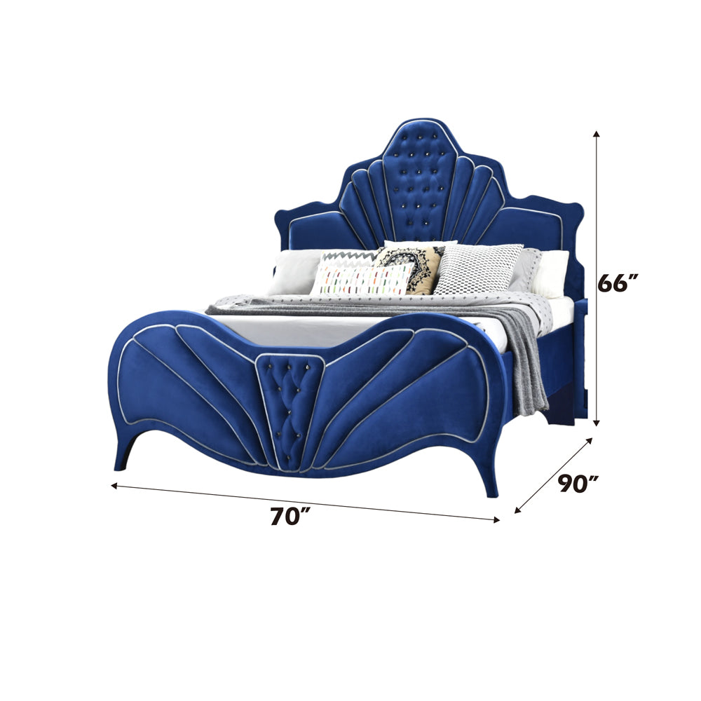 Dante Queen Bed in Blue Velvet - dimensions