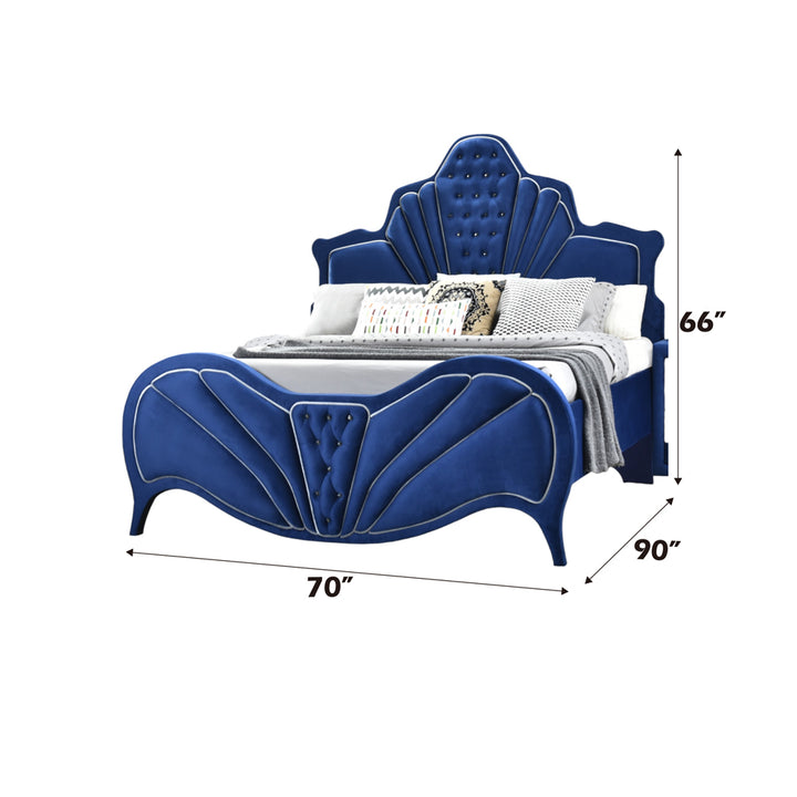 Dante Queen Bed in Blue Velvet - dimensions