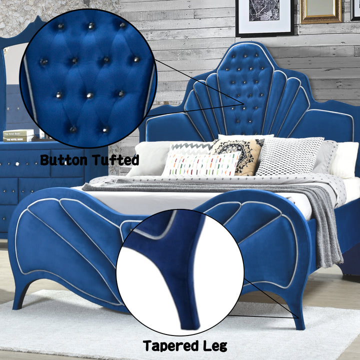 Dante Queen Bed in Blue Velvet - features
