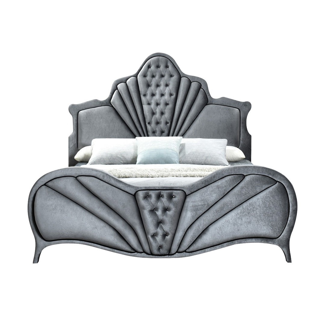 Dante Queen Bed in Gray Velvet