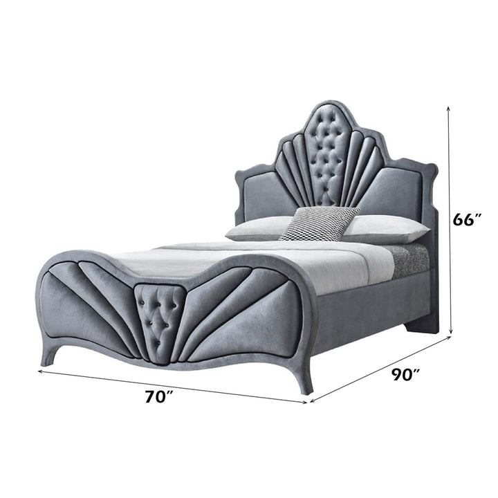 Dante Queen Bed in Gray Velvet - dimensions