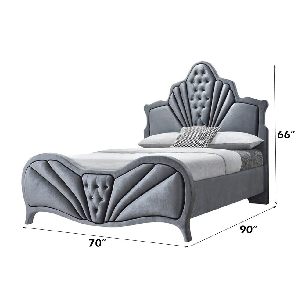 Dante Queen Bed in Gray Velvet - dimensions