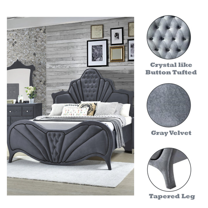 Dante Queen Bed in Gray Velvet - features