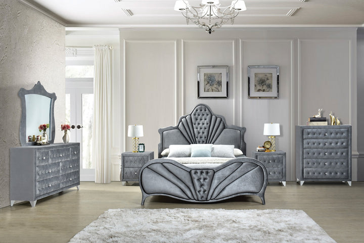 Dante Queen Bed in Gray Velvet