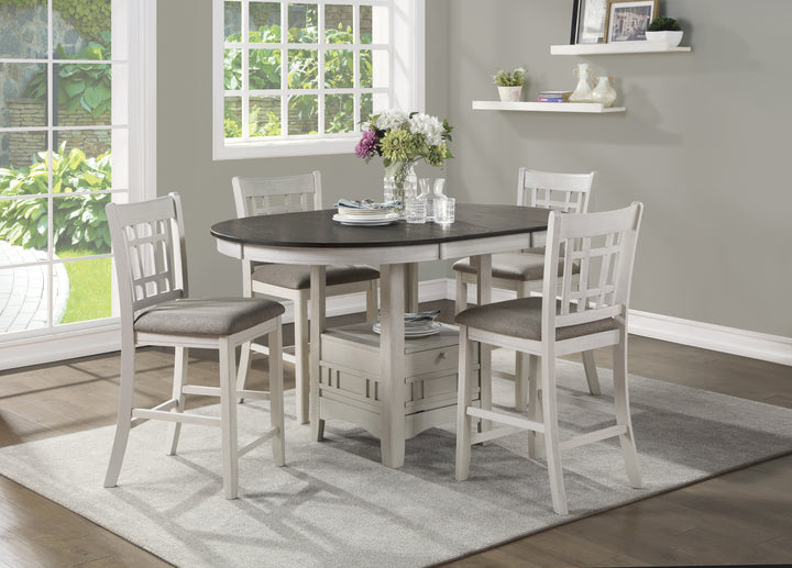 Junipero White Round with Oval Counter Height Dining Table with Storage Base
