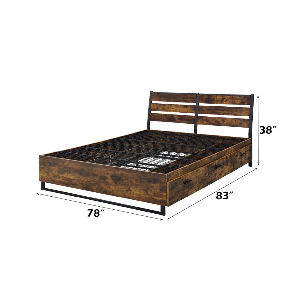 Juvanth EK Bed with Storage in Rustic Oak & Black - dimensions
