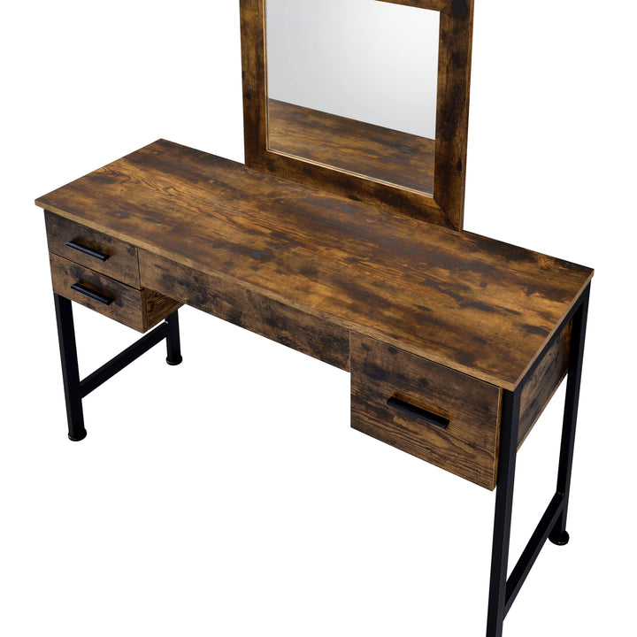 Juvanth Vanity Desk &amp; Mirror in Rustic Oak &amp; Black Finish