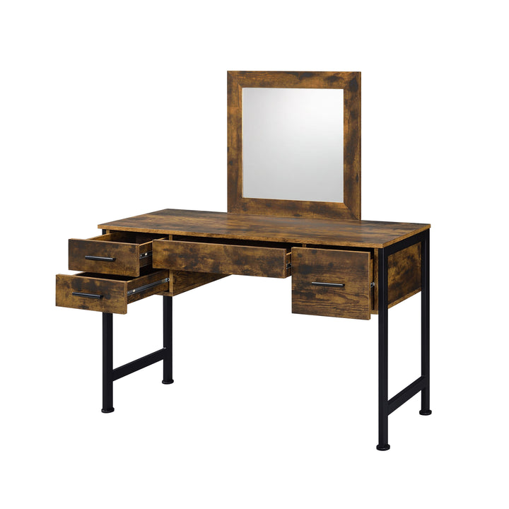 Juvanth Vanity Desk &amp; Mirror in Rustic Oak &amp; Black Finish