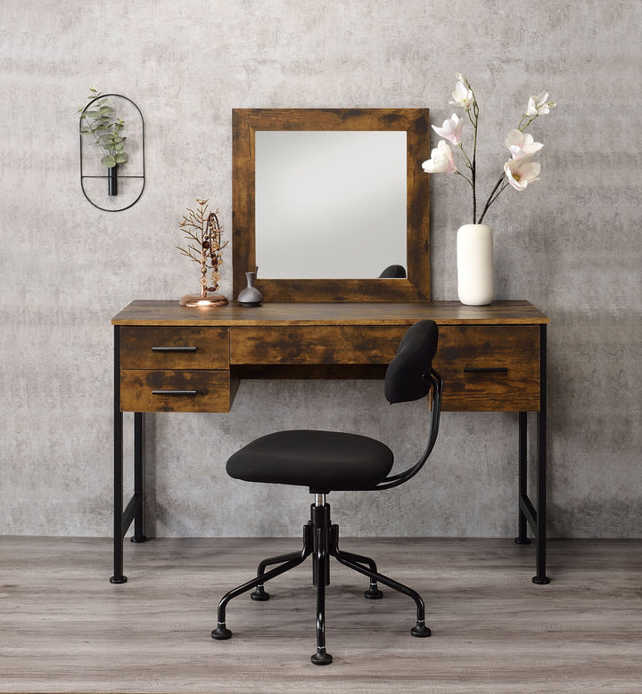 Juvanth Vanity Desk &amp; Mirror in Rustic Oak &amp; Black Finish