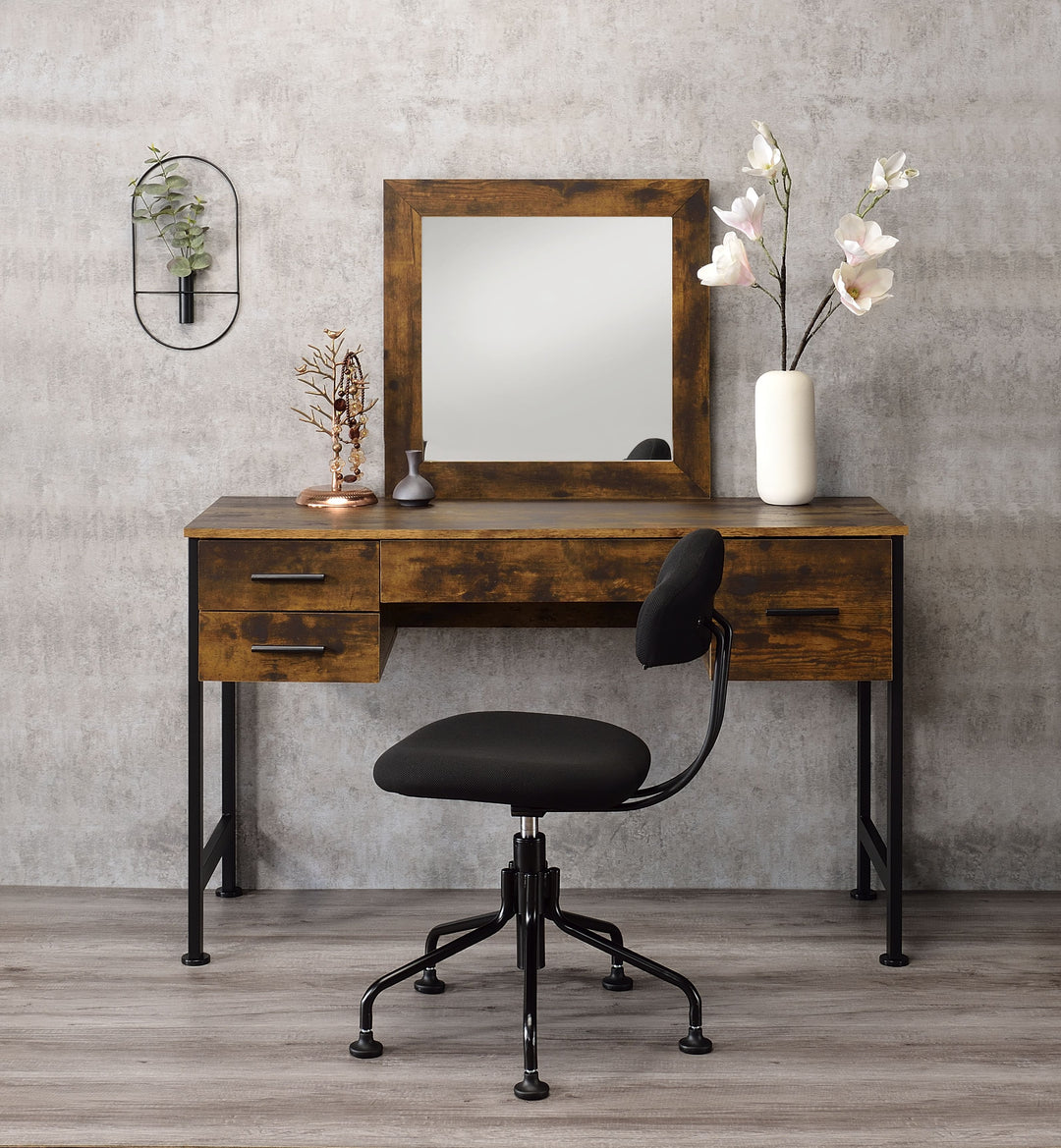 Juvanth Vanity Desk & Mirror in Rustic Oak & Black Finish
