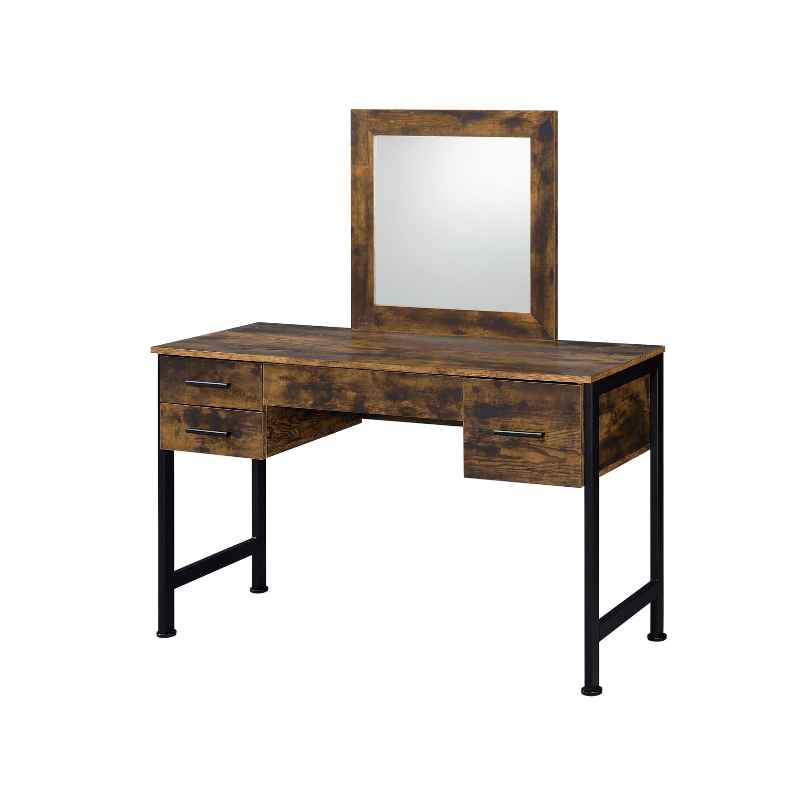 Juvanth Vanity Desk & Mirror in Rustic Oak & Black Finish