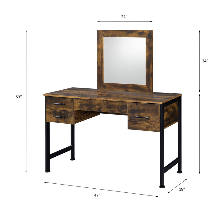 Juvanth Vanity Desk &amp; Mirror in Rustic Oak &amp; Black Finish - line drawing