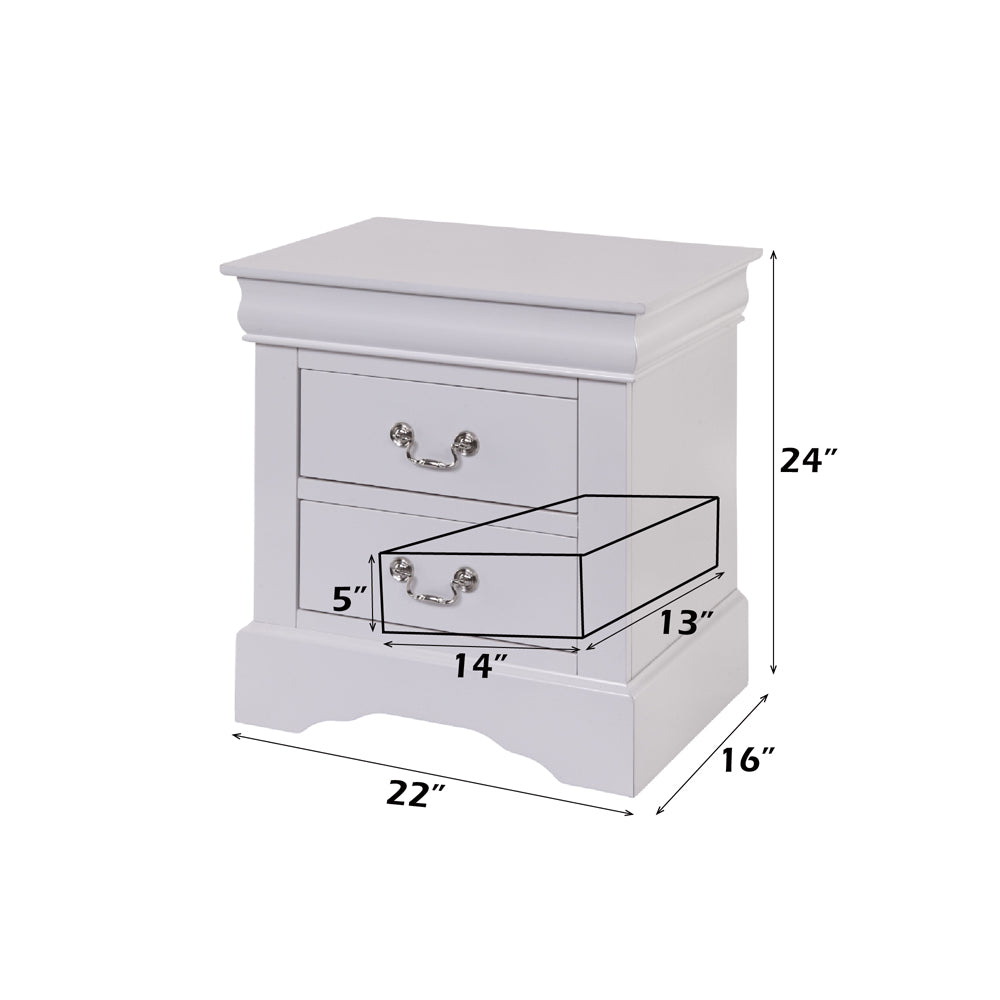 Louis Philippe III Nightstand in White Finish - dimensions