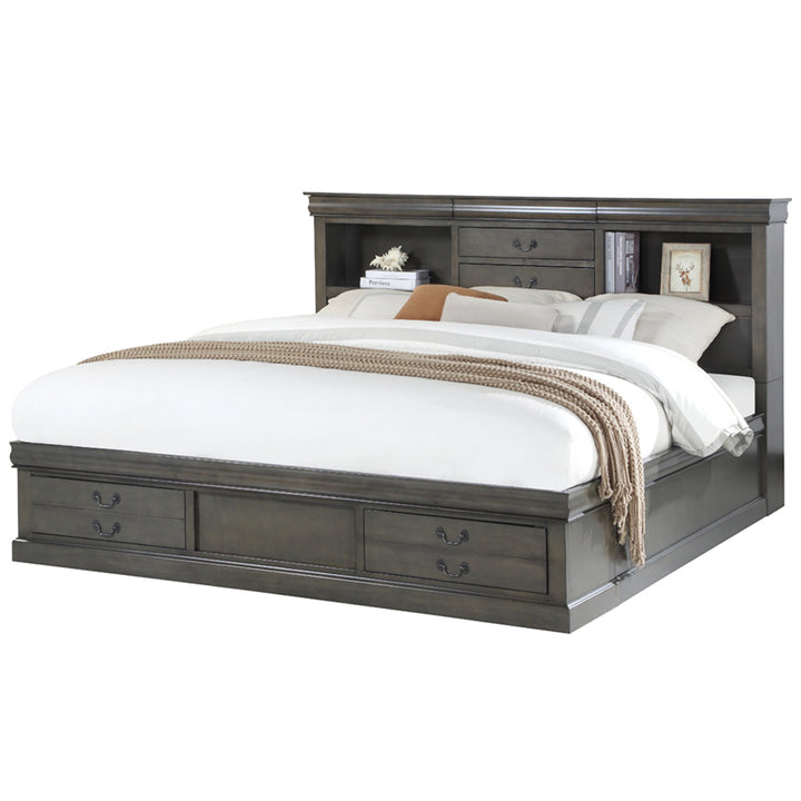 Louis Philippe III Queen Bed with Storage in Dark Gray