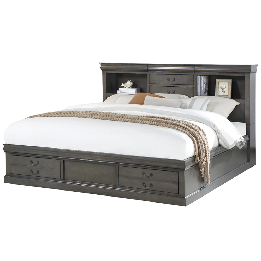 Louis Philippe III Queen Bed with Storage in Dark Gray