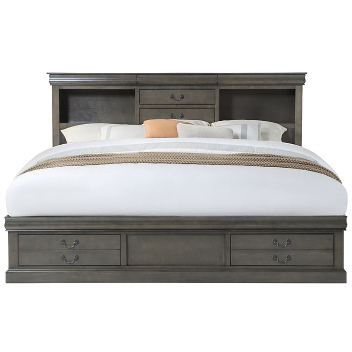 Louis Philippe III Queen Bed with Storage in Dark Gray