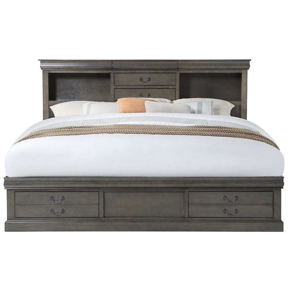 Louis Philippe III Queen Bed with Storage in Dark Gray