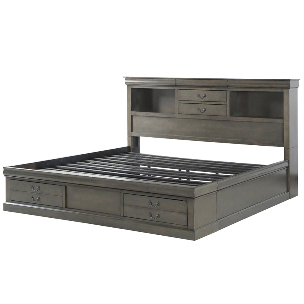 Louis Philippe III Queen Bed with Storage in Dark Gray