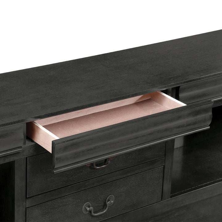 Louis Philippe III Queen Bed with Storage in Dark Gray
