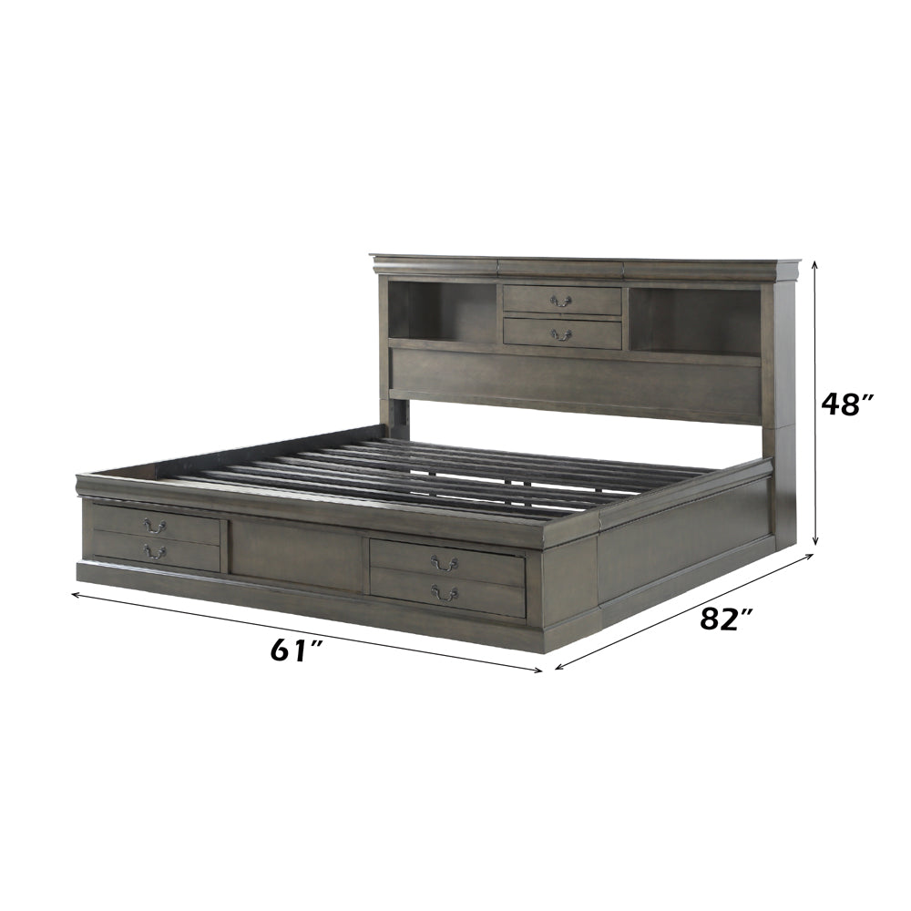 Louis Philippe III Queen Bed with Storage in Dark Gray - dimensions
