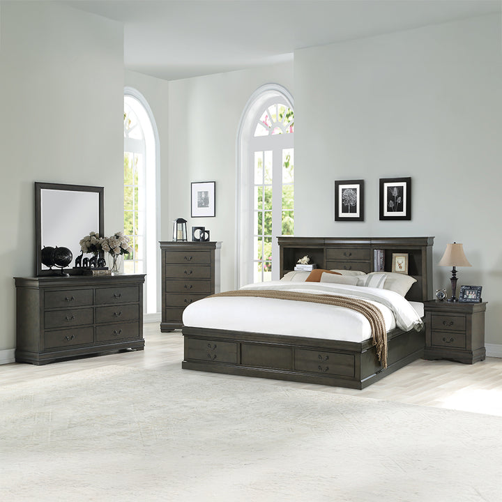 Louis Philippe III Queen Bed with Storage in Dark Gray - lifestyle