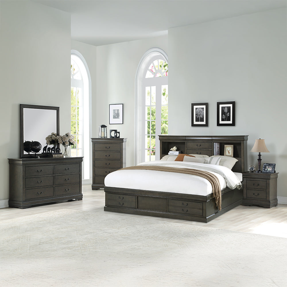 Louis Philippe III Queen Bed with Storage in Dark Gray - lifestyle