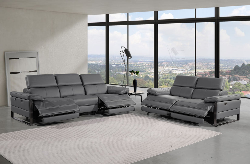 DivanItalia 1246 Modular Power Dual Reclining Sofa and Loveseat Set with Power Headrests – Top Grain Italian Leather - Dark Gray