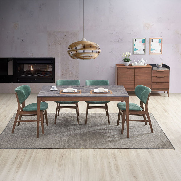 Bevis - Dining Table - Engineered Stone Top & Walnut