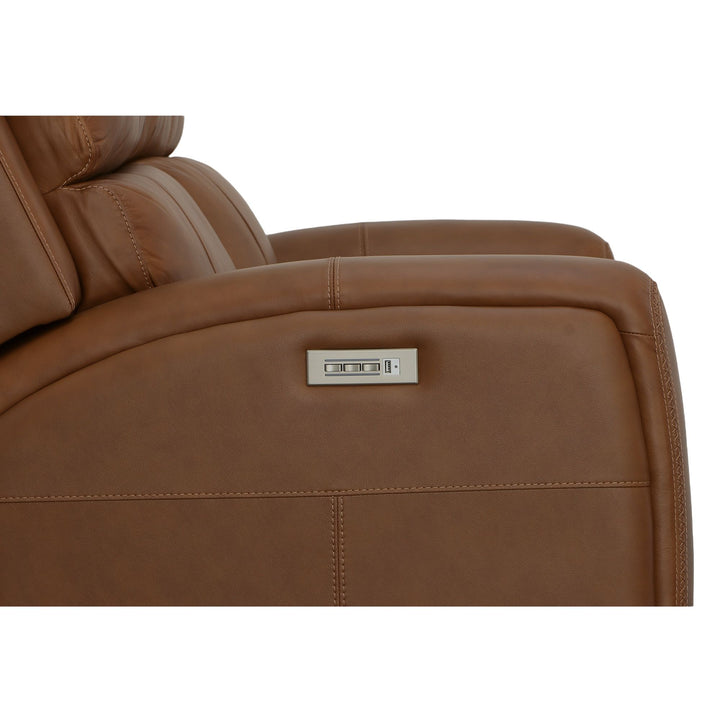 Linden Leather Power Reclining Loveseat with Power Headrests &amp; Lumbar in Caramel