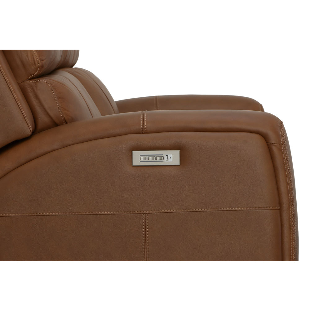 Linden Leather Power Reclining Loveseat with Power Headrests & Lumbar in Caramel