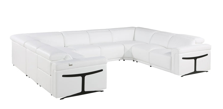 DivanItalia 1126 8-Piece U-Shaped Sectional Sofa in Top Grain Italian Leather with 4 Power Recliners &amp; Power Headrests – No Console - White