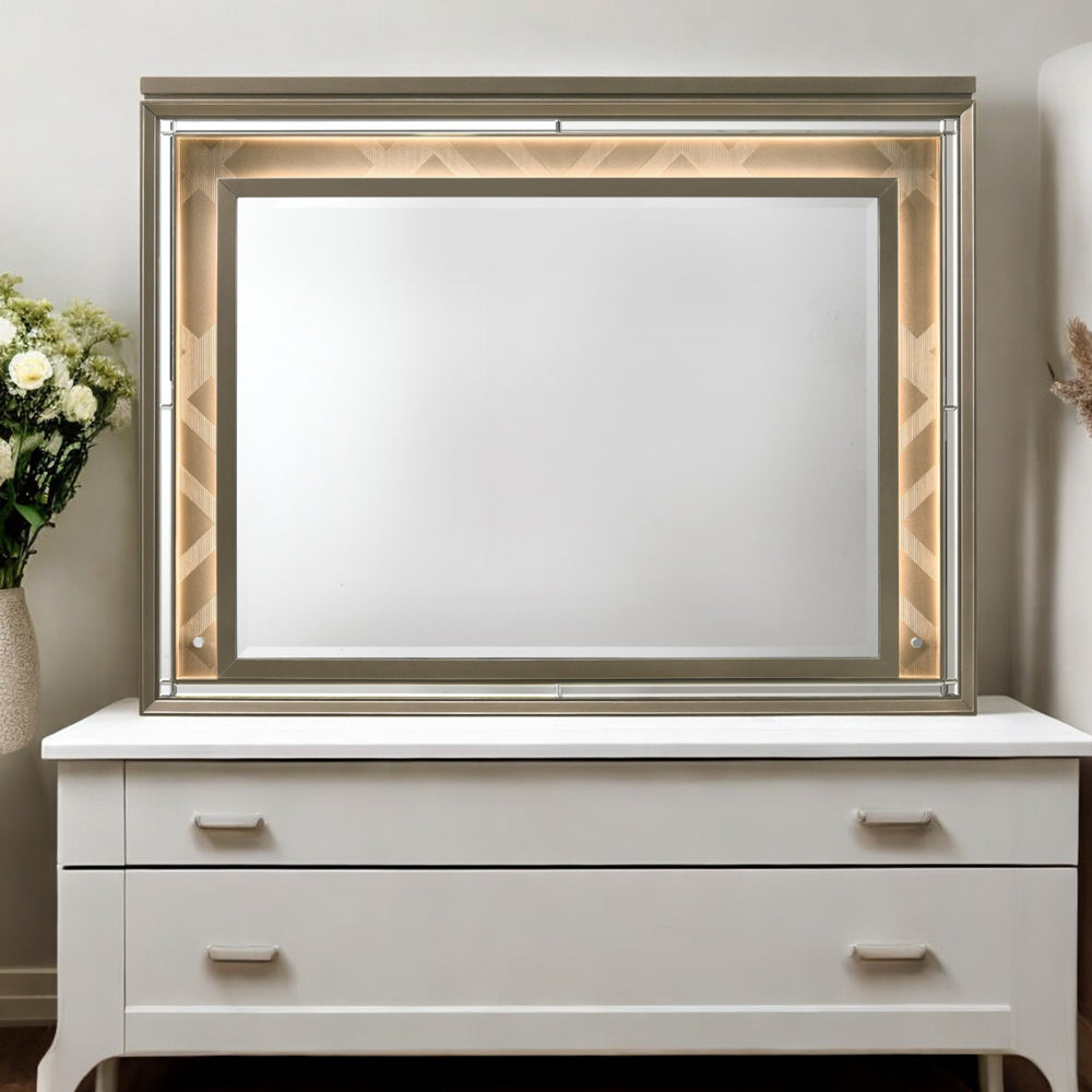 Skylar Mirror with Led in LED & Dark Champagne