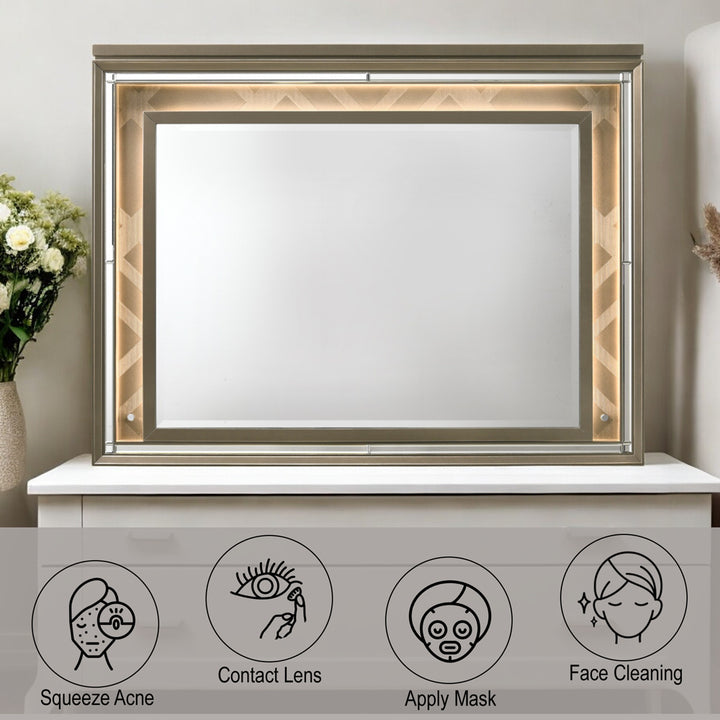 Skylar Mirror with Led in LED &amp; Dark Champagne - features