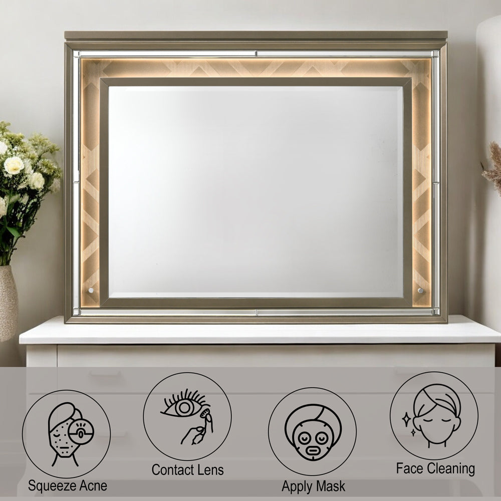 Skylar Mirror with Led in LED & Dark Champagne - features